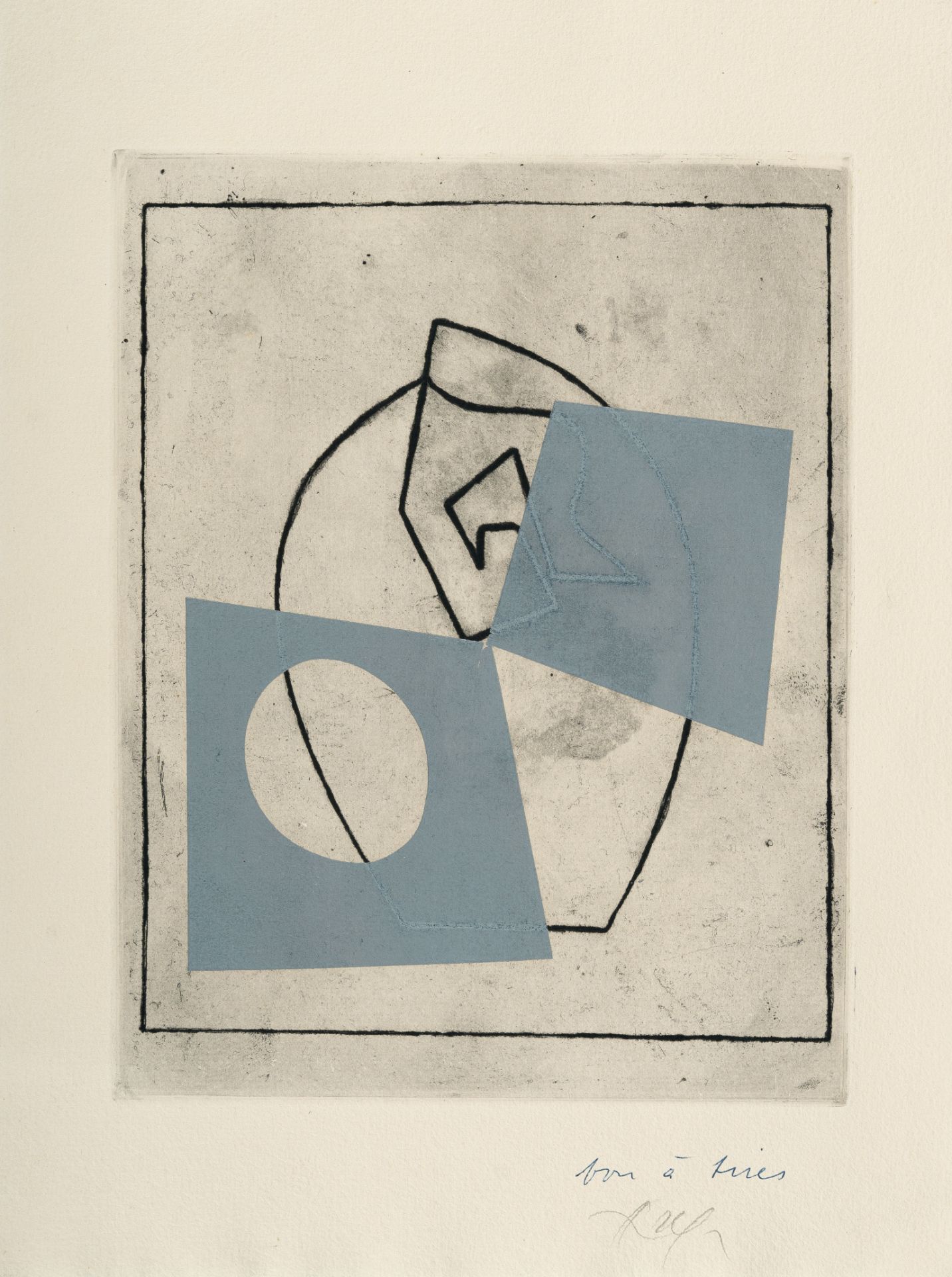 Hans Arp, La cathédrale est un cœur.Etching with over-printing of a woodcut in grey on firm