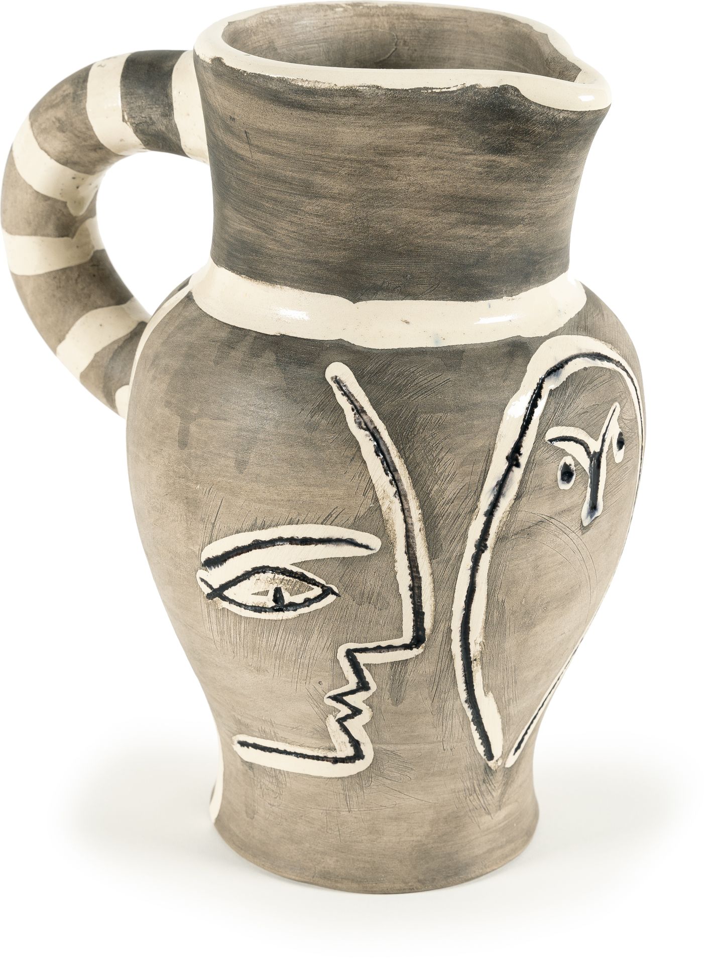 Pablo Picasso, Pichet gravé gris.Ceramic, white mass with engobe and knife incisions, partially