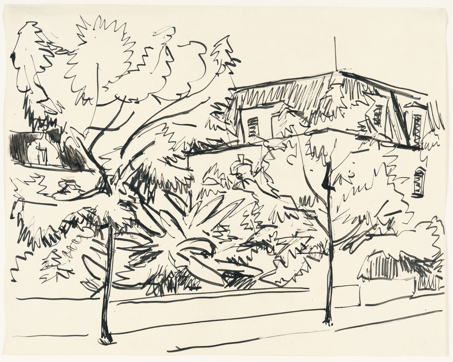 Ernst Ludwig Kirchner, Street in Dresden-Friedrichstadt (Berliner Straße).Pen and ink on smooth - Image 2 of 3