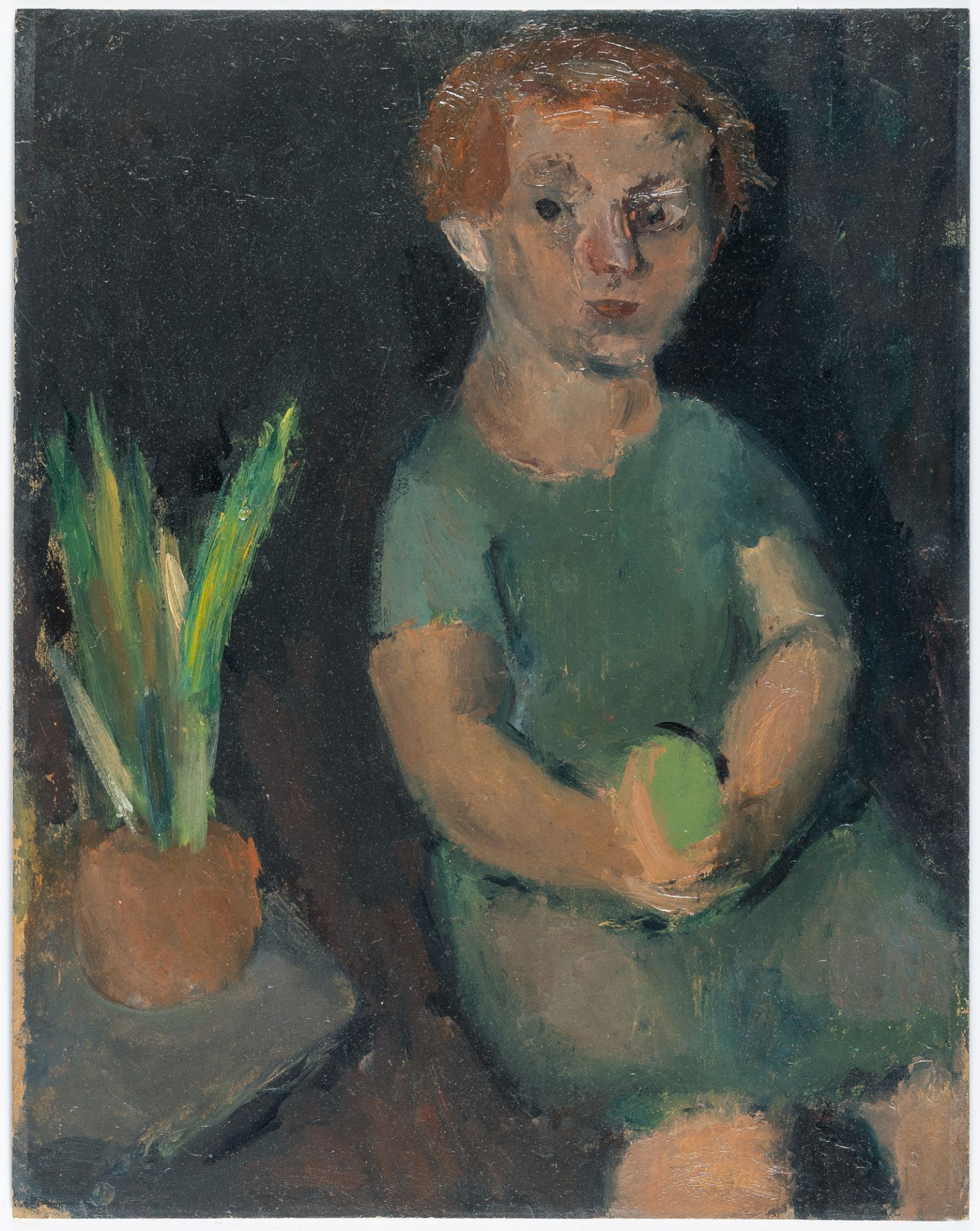Georgios Bouzianis (Jorgo(S) Busianis), Seated boy with a ball and a plant.Oil on thin cardboard. ( - Image 2 of 4