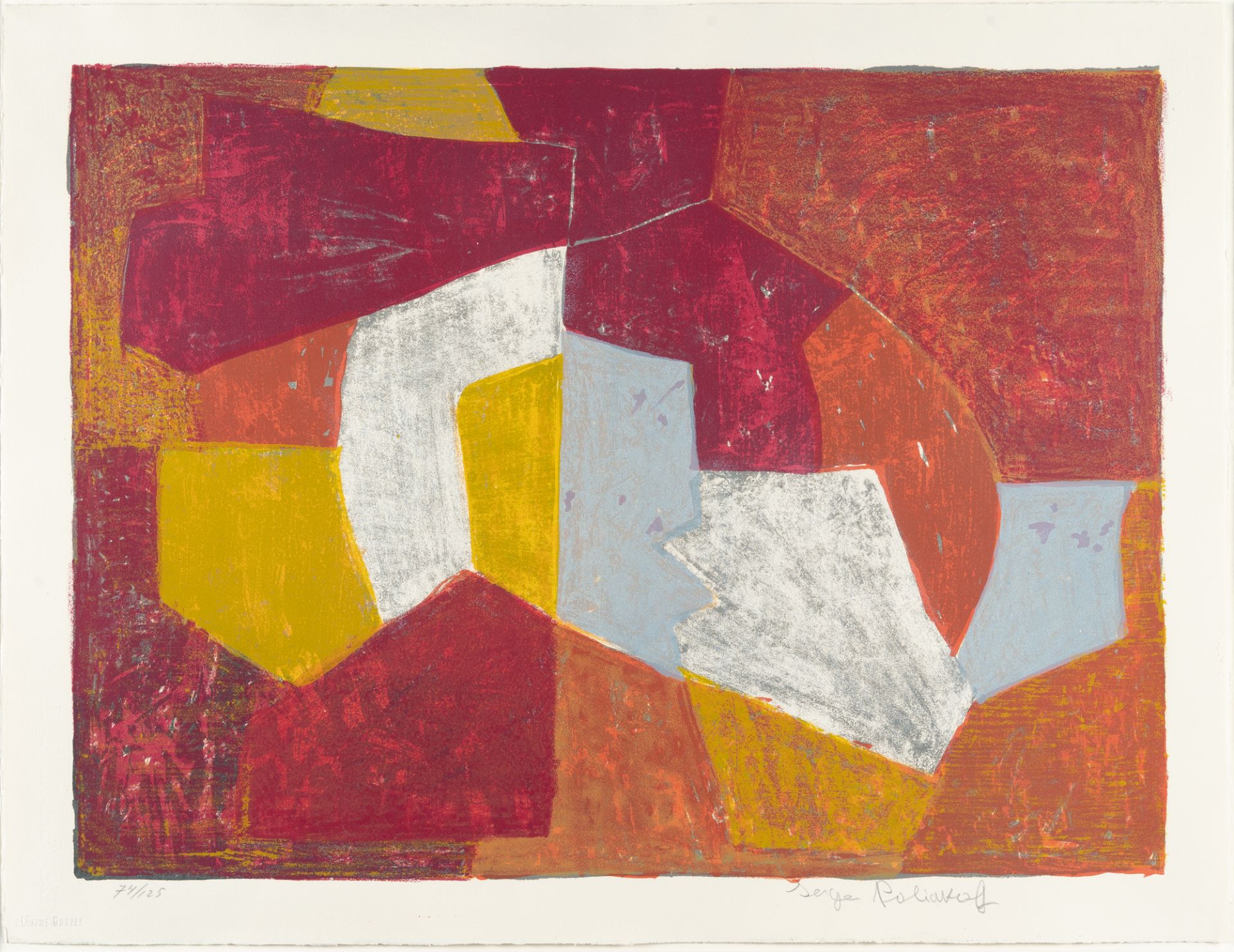 Serge Poliakoff, Composition carmin, brune, jaune et grise.Lithograph in colours on wove von BFK - Image 2 of 3