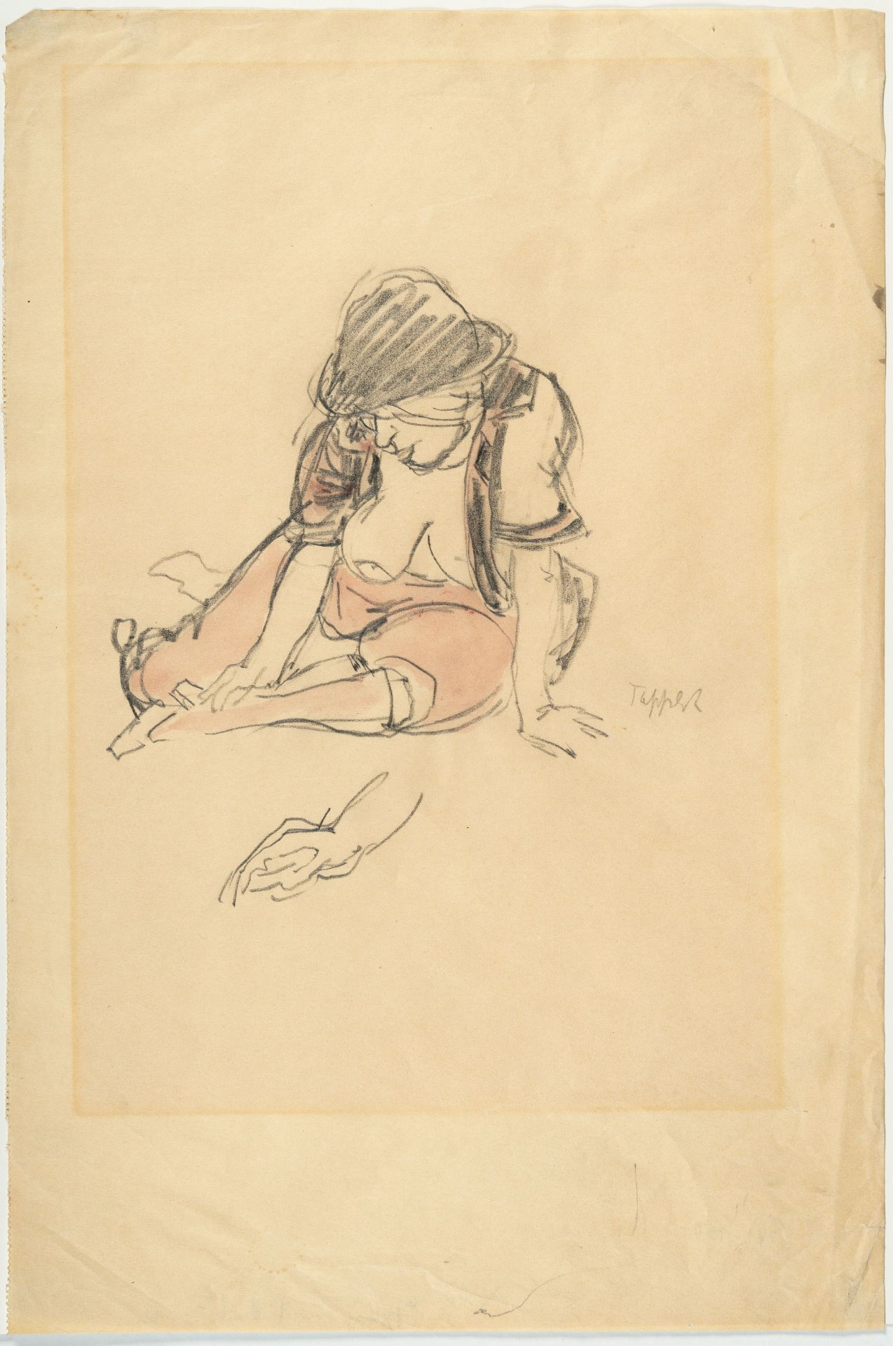 Georg Tappert, Betty, sitting.Watercolour over pencil on thin, cream wove. Ca. 40.5 x 27 cm. - Image 2 of 3