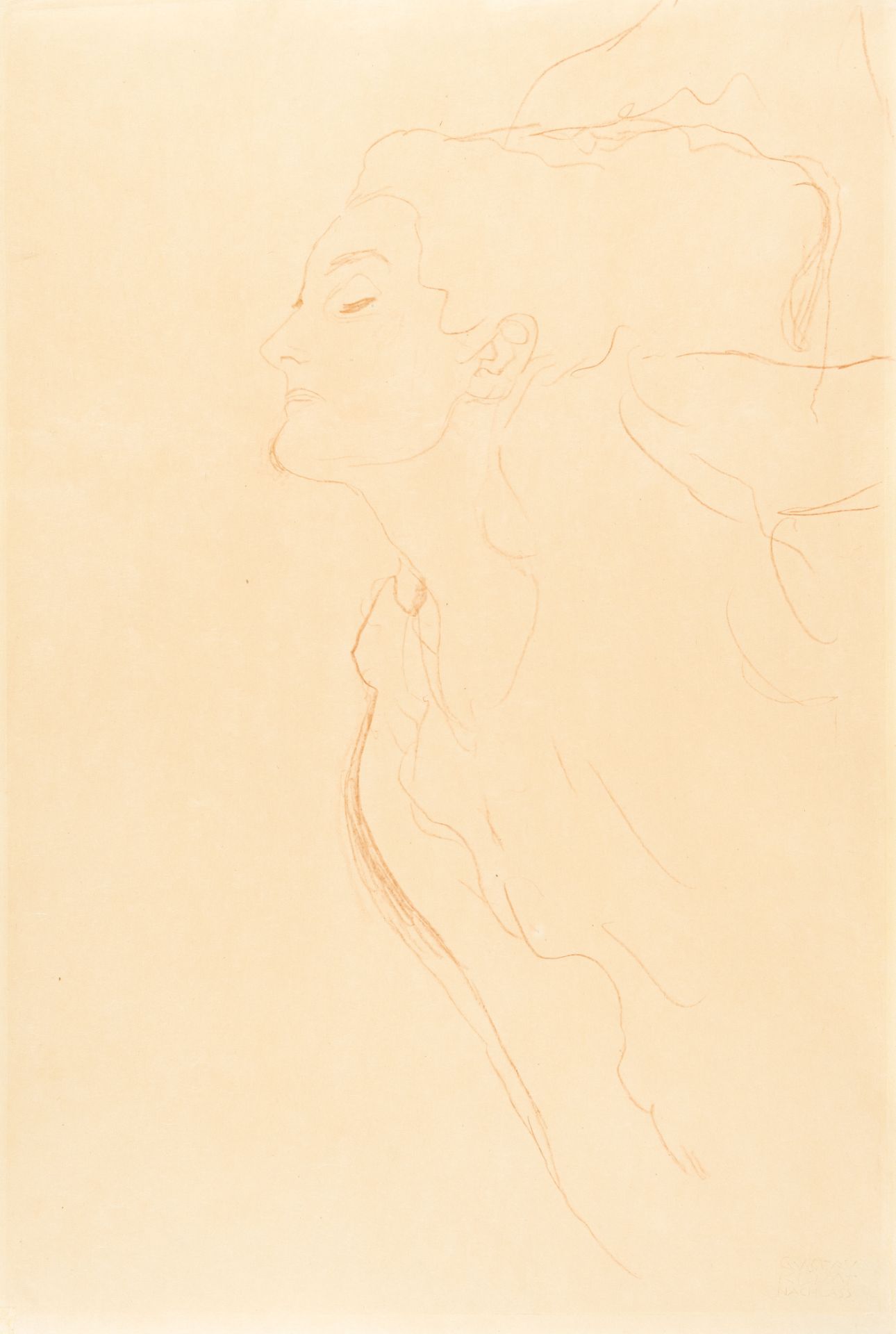 Gustav Klimt – Brustbild nach links, mit geschlossenen Augen (Half-length portrait facing left, with