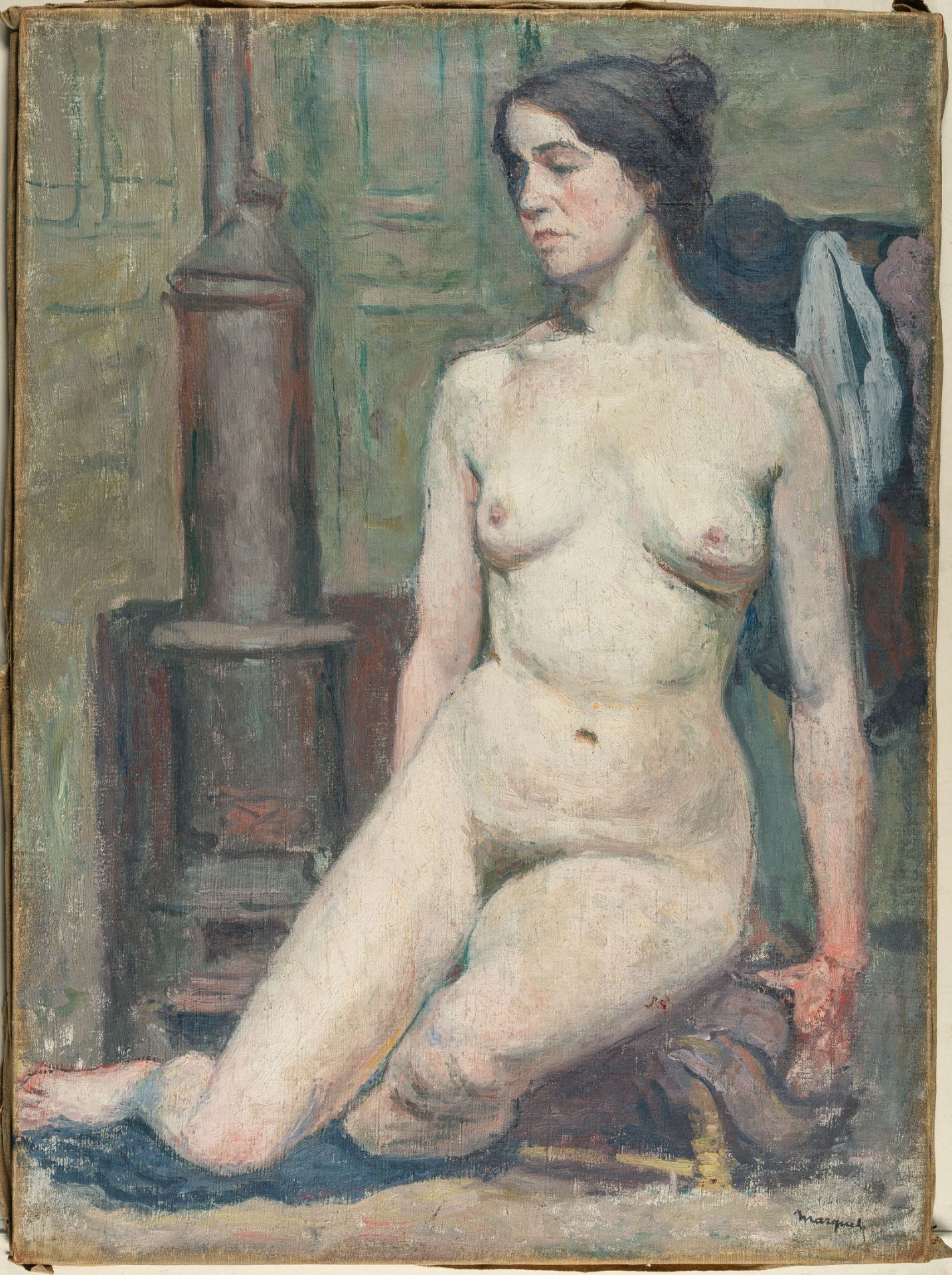 Albert Marquet, “Femme assise”.Oil on canvas. (1896). Ca. 81 x 59.5 cm. Stamped with the artist's - Image 2 of 4