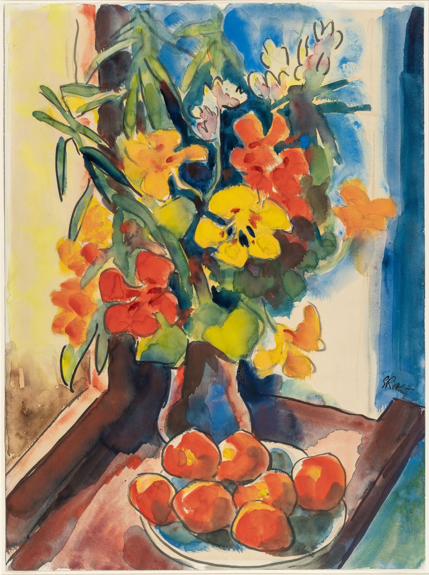 Karl Schmidt-Rottluff – Sommerblumen mit Obstschale (Summer flowers with a bowl of fruit) - Bild 2 aus 4