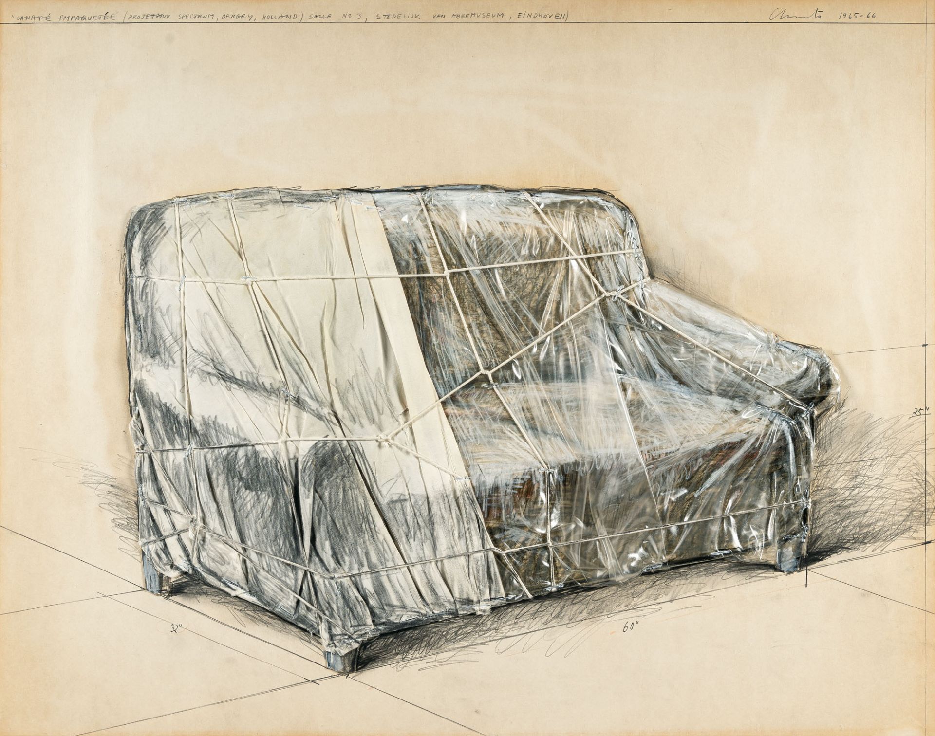 Christo Und Jeanne-Claude – „Canapé Empaquetée (Projet pour Spectrum, Bergey, Holland) Salle No. 3, 