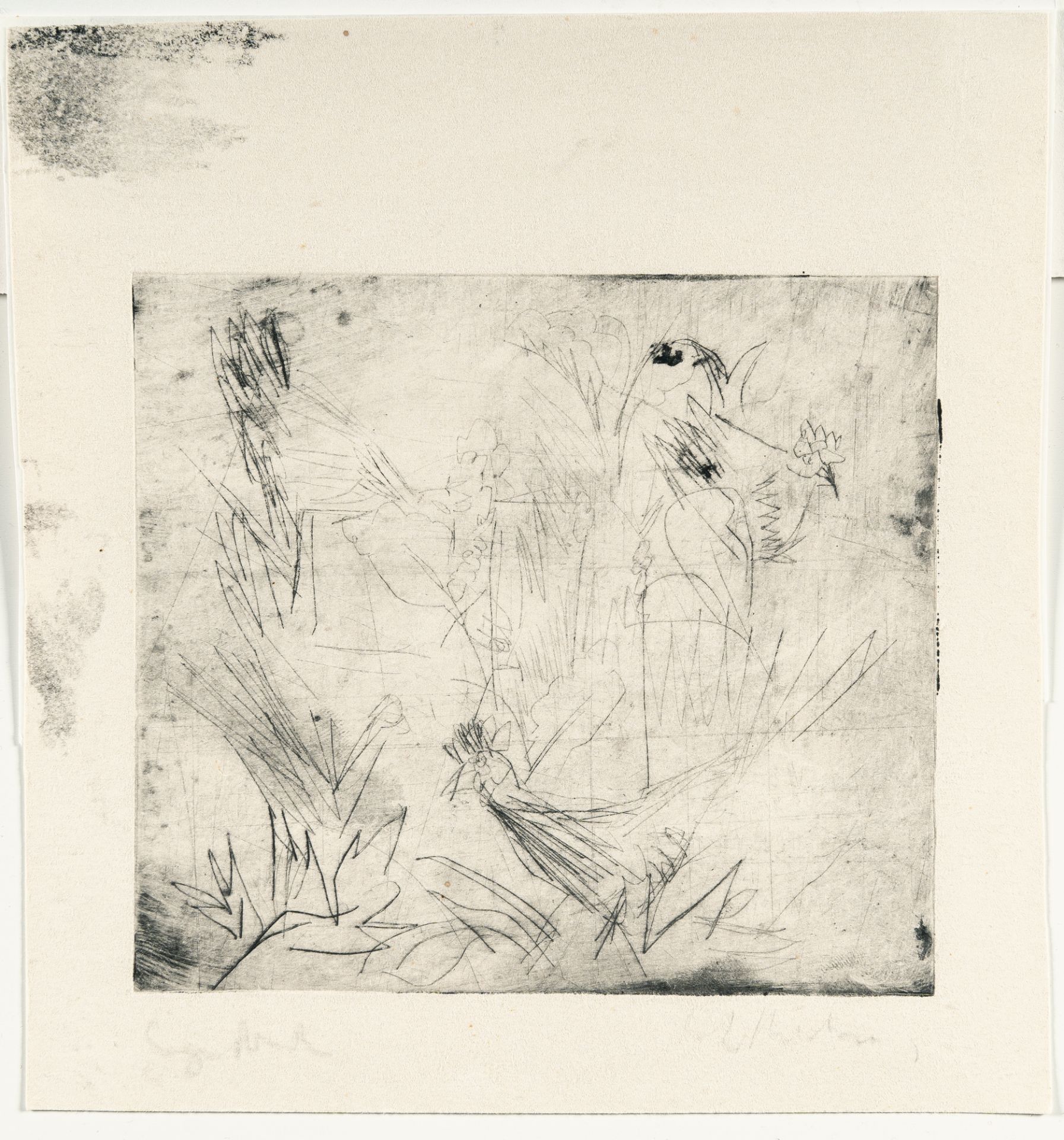 Ernst Ludwig Kirchner, Chickens in the grass (unfinished).Etching with drypoint on flexible heavy - Image 2 of 3