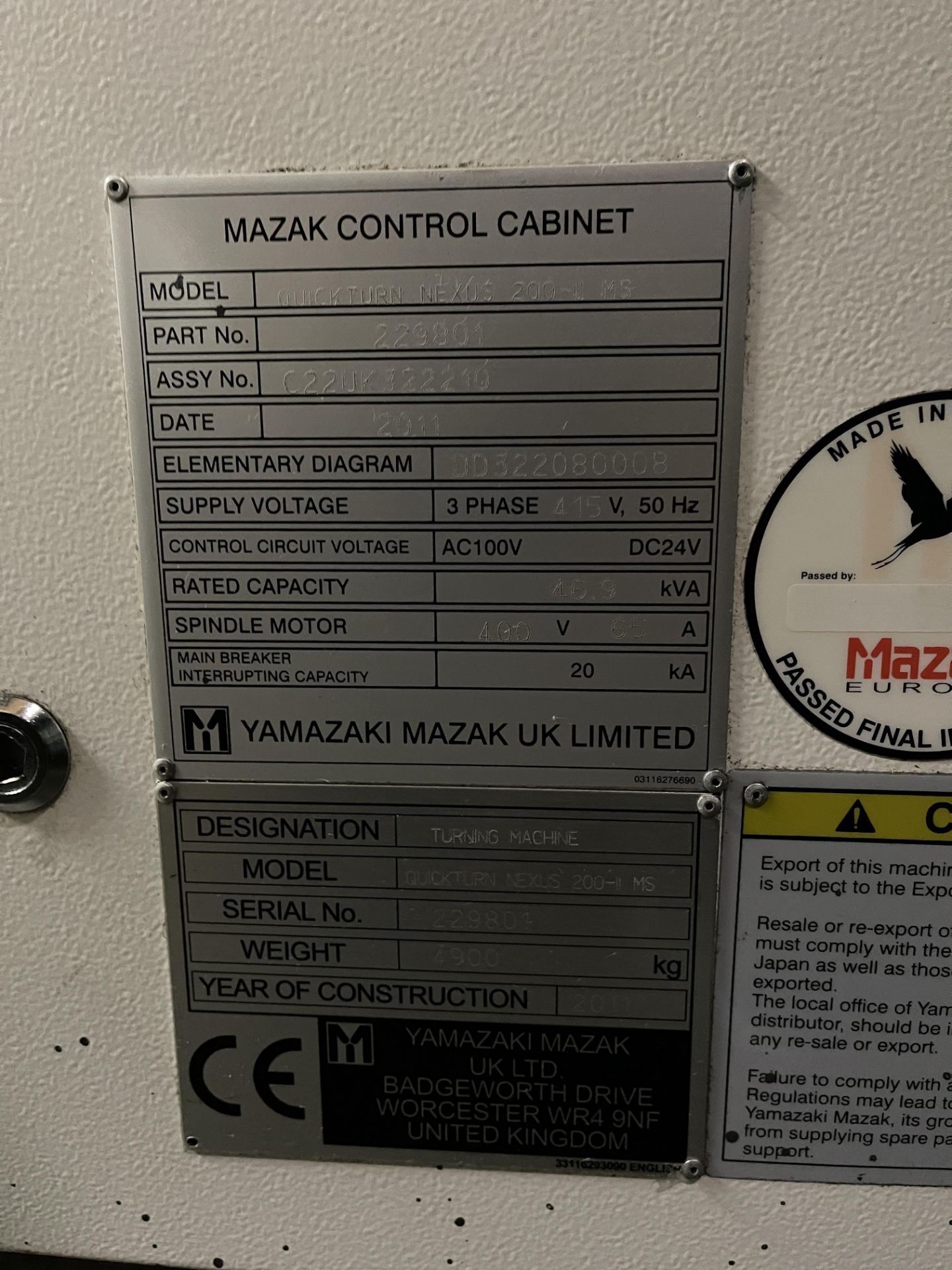 2011- Mazak Quick Turn Nexus 200-II MS CNC Turning Machine - Image 10 of 19