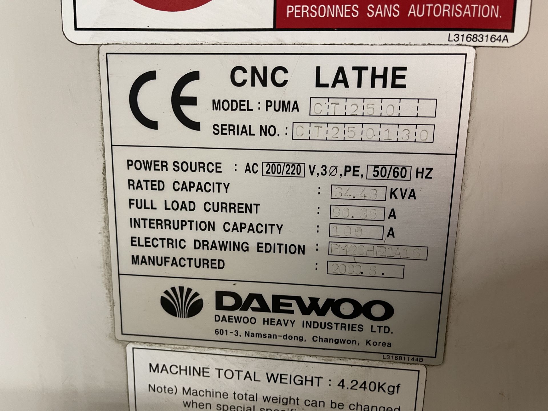 Daewoo Puma CT250 CNC Lathe c/w Fanuc Series 21-T Computer Controller - Image 12 of 19