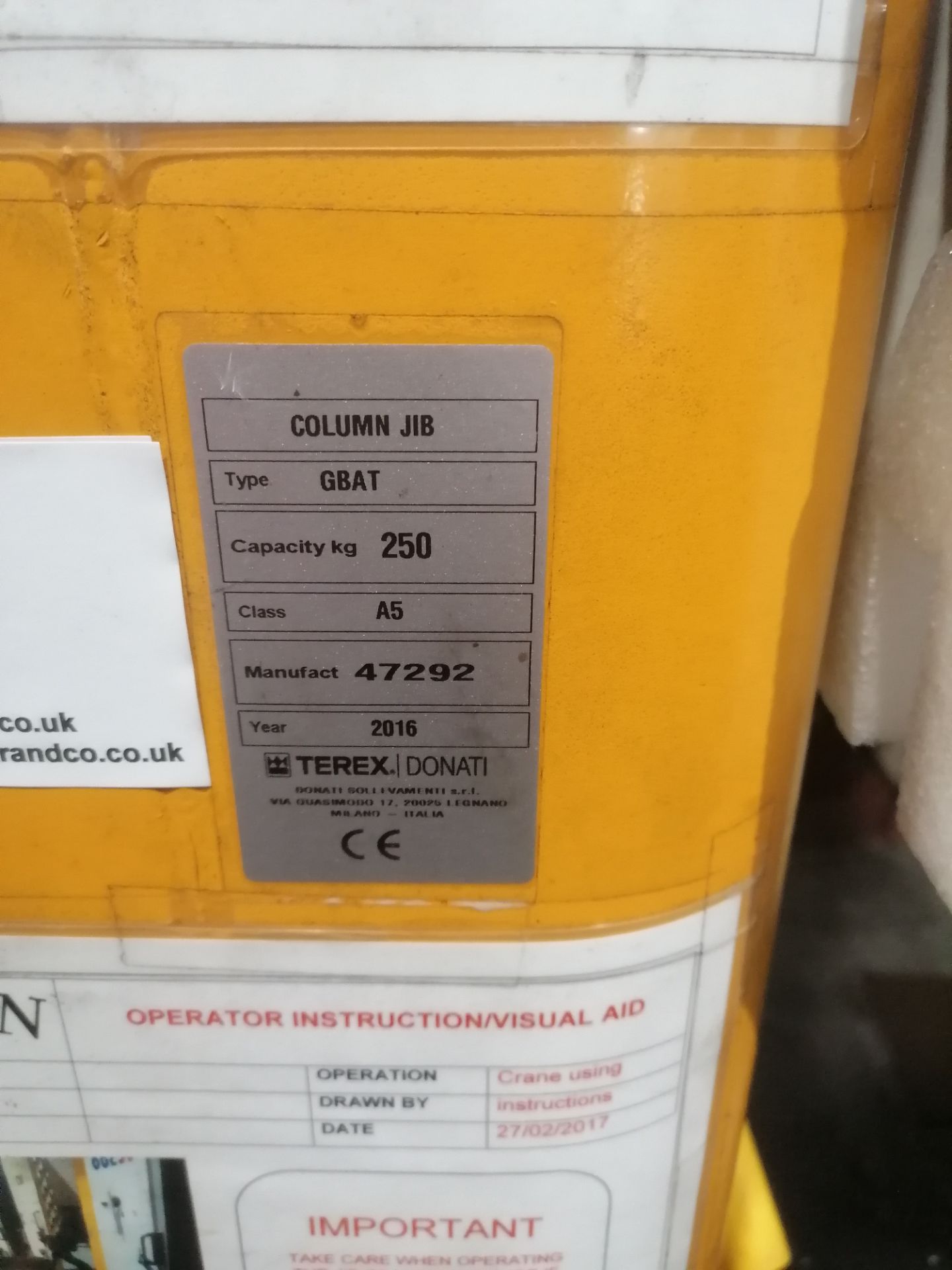 Terby Column Jib. Type G Batt, Class A5 Serial No: 47292 (2016)