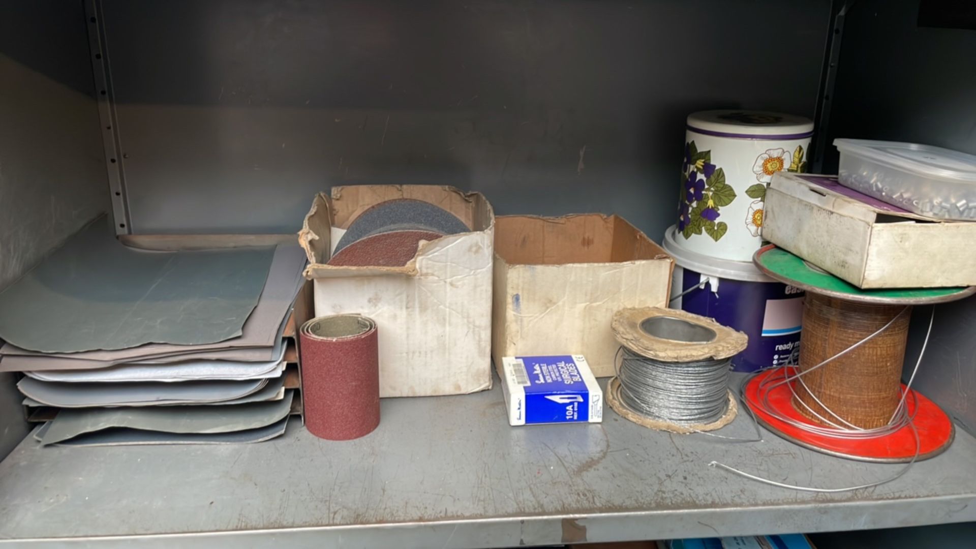 Large Storage Cupboard Containing Bulbs, Sand paper/ wet and dry, Belt sander. - Image 3 of 7