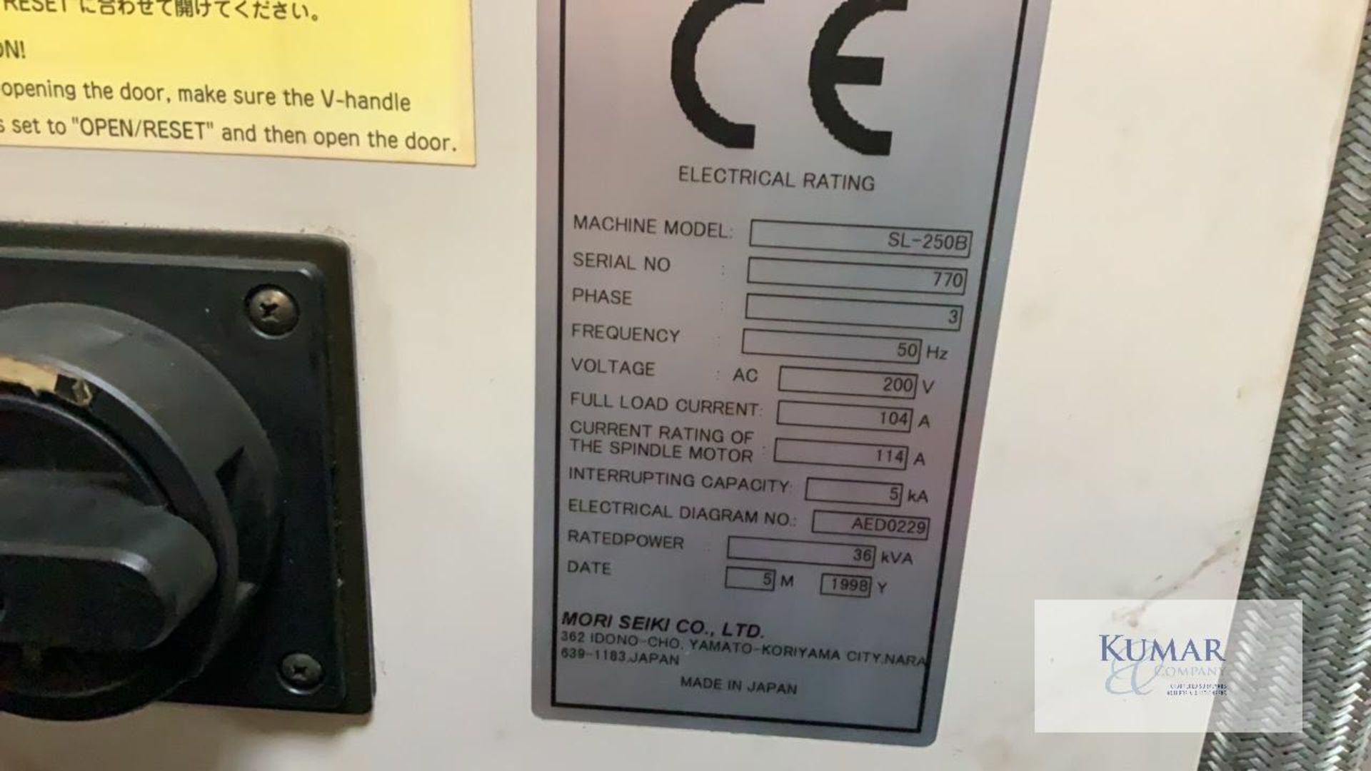 Mori Seiki SL 250 B. CNC Lathe, Serial No.770, with Mori Seki MSD - 501 Controls (1998) - Image 9 of 11