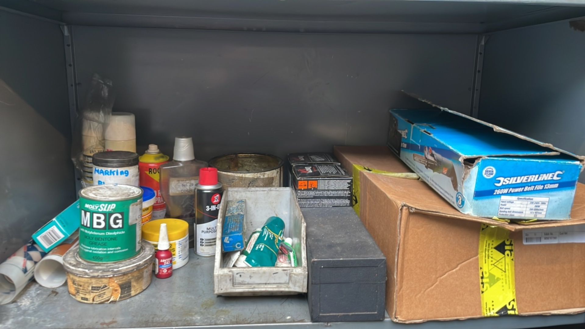 Large Storage Cupboard Containing Bulbs, Sand paper/ wet and dry, Belt sander. - Image 4 of 7