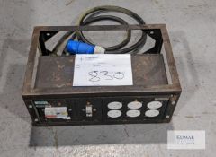 Metal Power DIstro 32A 1ph to 6 x 13a Condition: Ex-hire32 amp 1ph trailing input1 x C32 MCB, 1 x