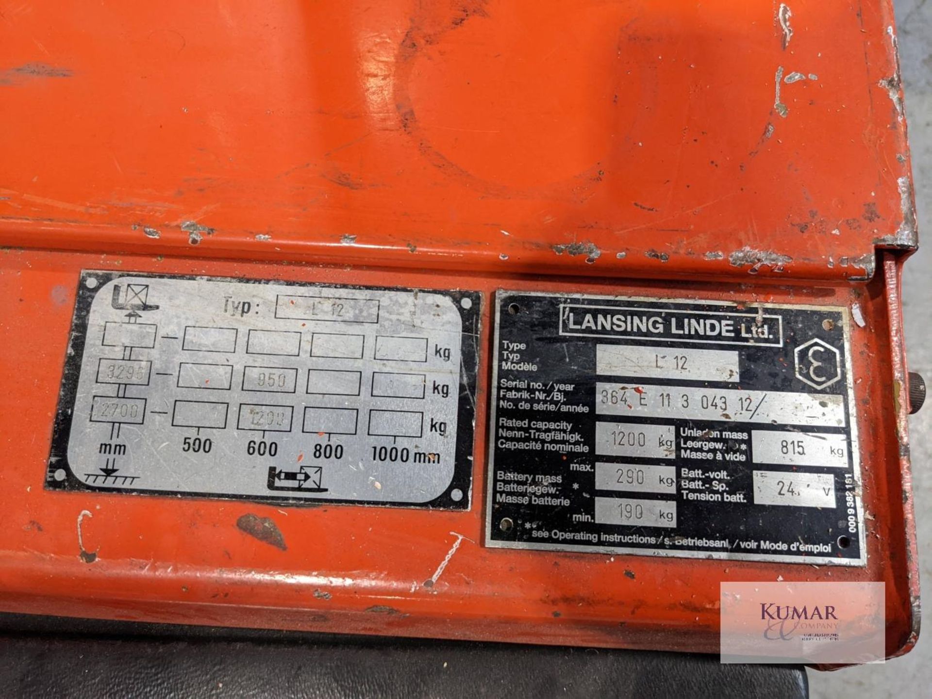 Lansing Linde L12 - Pallet StackerCondition: SparesPallet stackerModel: L12Rated capacity: - Image 13 of 18