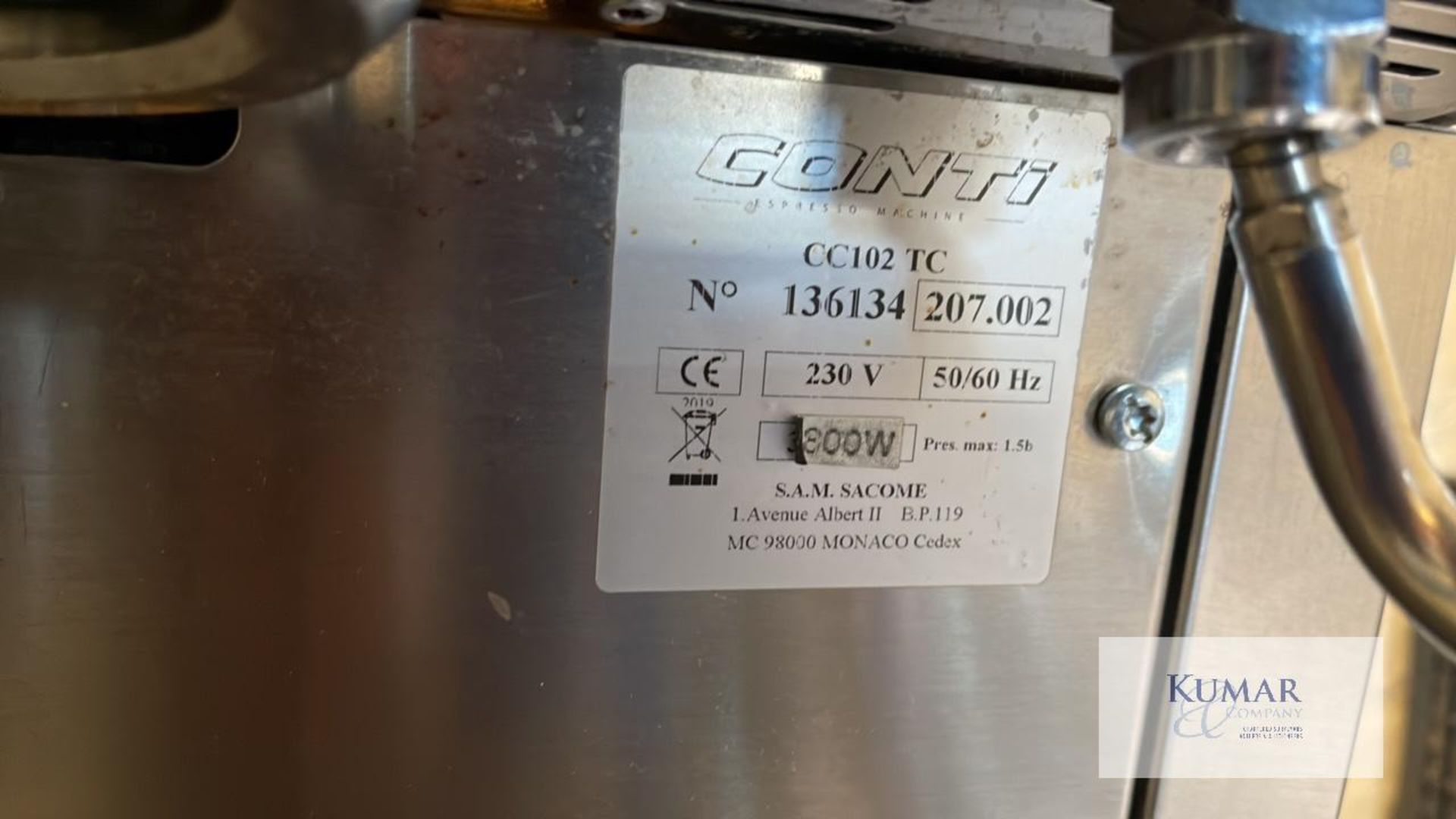 Conti CC102 TC Coffee Machine, Serial No. 136134 with Accessories as Shown - Monaco (2019) - Image 2 of 6