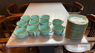 Approximately 17: Seasons by Porcelite Seaspray 16cm Saucers and 11: Bowl Shape Cups