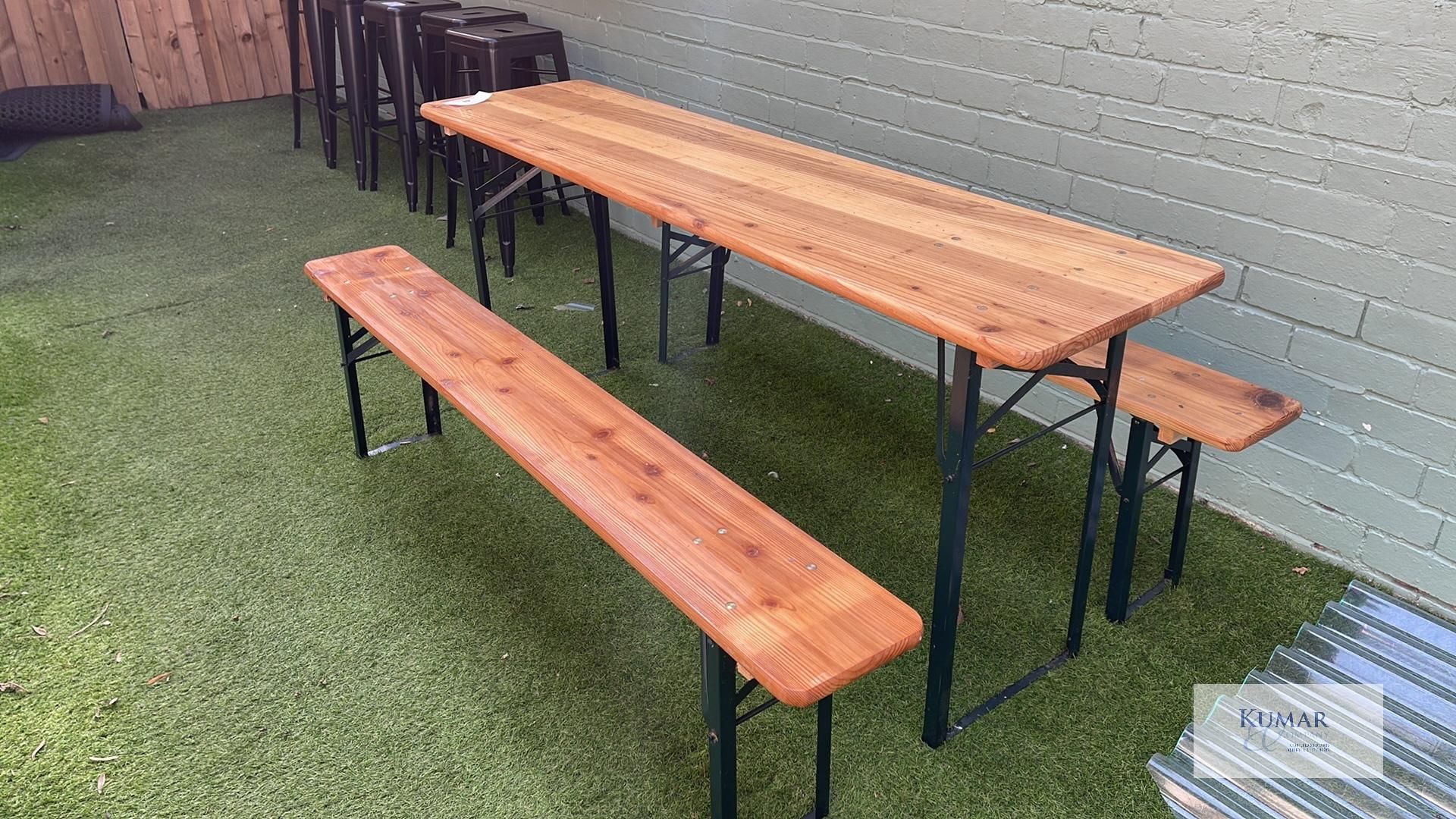 Wooden Top Metal Framed Outdoor Table with 2: Matching Benches - Dimensions Table L - 1780mm x W - - Image 3 of 6