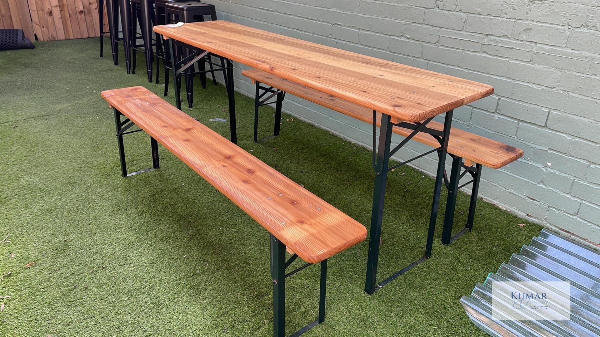 Wooden Top Metal Framed Outdoor Table with 2: Matching Benches - Dimensions Table L - 1780mm x W - - Image 5 of 6