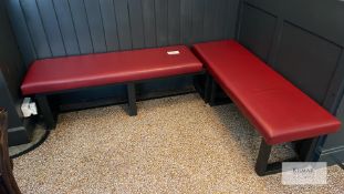 2: Red Upholstered Benches, Tops are removable and Frame is affixed to Wall - Will Require