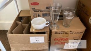 Coffee cups (approx 20) Coca-Cola glasses (approx 20) Dessert glass x 6