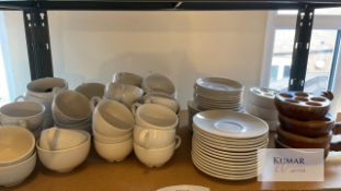 Job lot of cups, saucers and dip pots