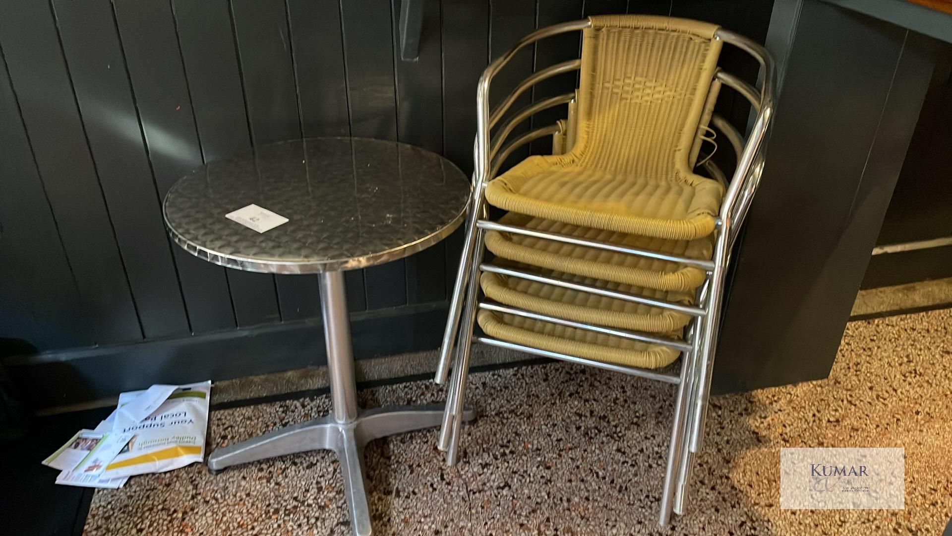 Circular Chrome Bistro Table with 4: Light Wicker Chrome Bistro Chairs. - Image 6 of 6