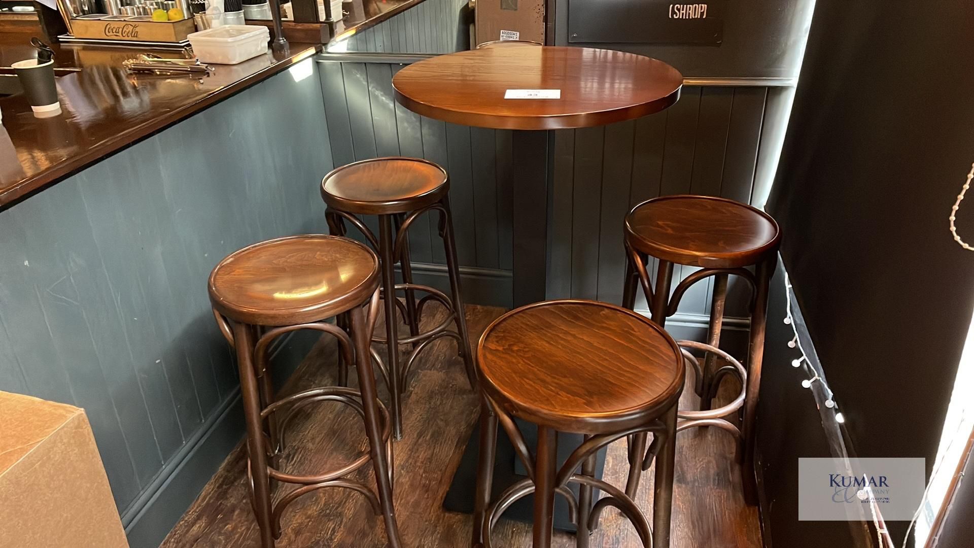 Metal Base Pedestal Circular Bar Table with 4: Stools - Image 4 of 6