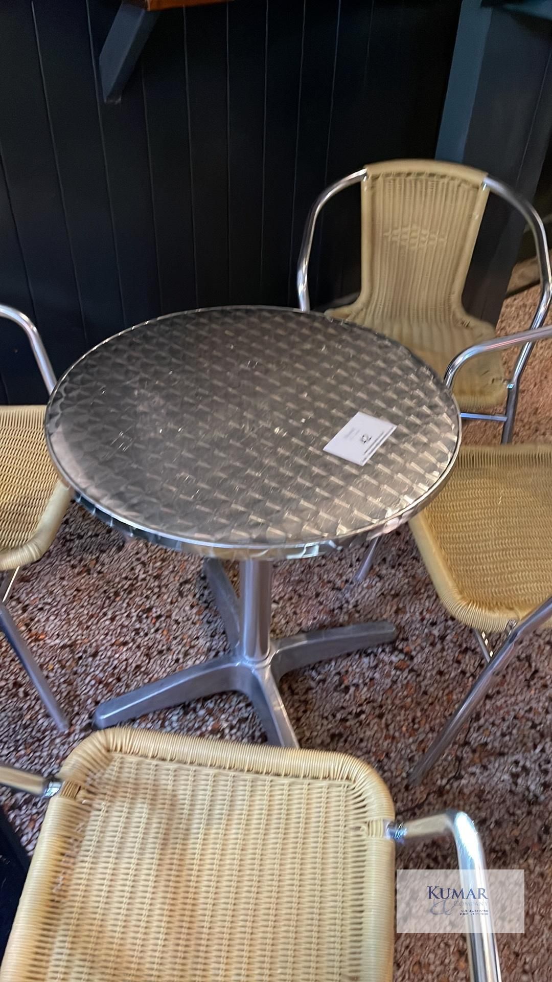 Circular Chrome Bistro Table with 4: Light Wicker Chrome Bistro Chairs. - Image 3 of 6