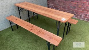 Wooden Top Metal Framed Outdoor Table with 2: Matching Benches - Dimensions Table L - 1780mm x W -