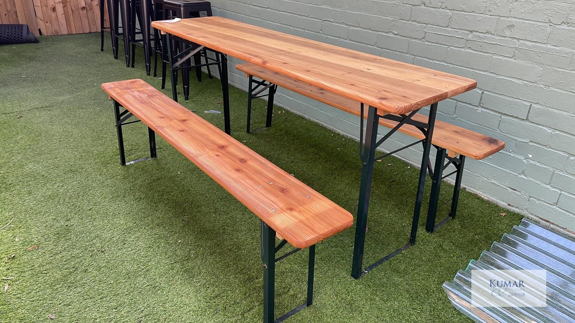 Wooden Top Metal Framed Outdoor Table with 2: Matching Benches - Dimensions Table L - 1780mm x W - - Image 4 of 6