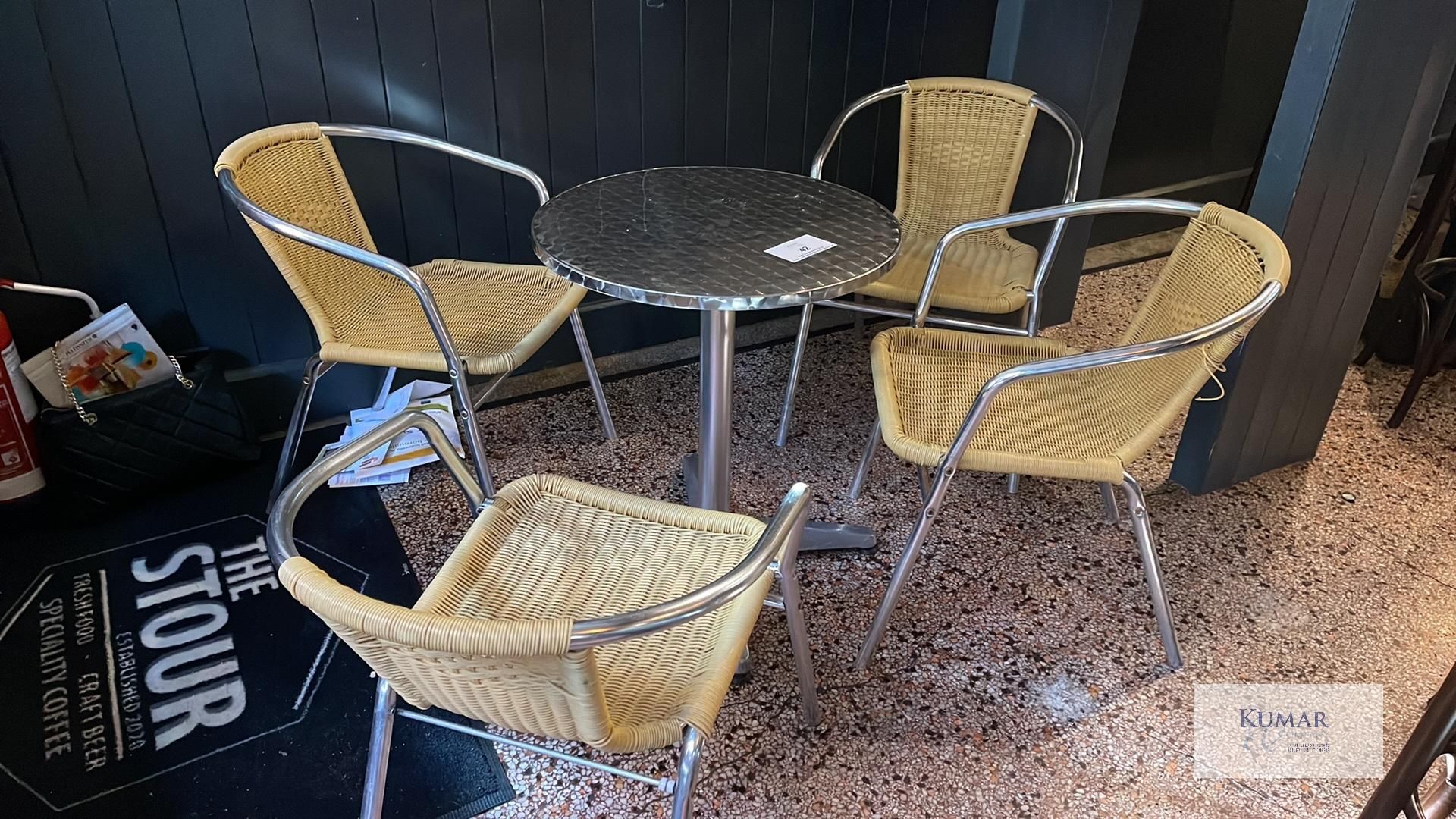 Circular Chrome Bistro Table with 4: Light Wicker Chrome Bistro Chairs. - Image 2 of 6