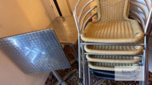 2:Stainless Steel Folding Bistro Tables with 6: Wicker Chrome Elbow Chairs
