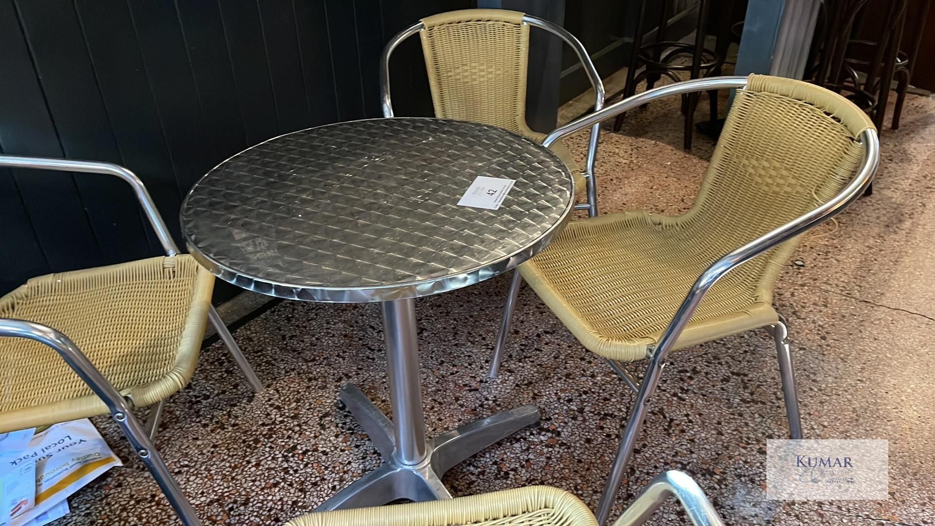 Circular Chrome Bistro Table with 4: Light Wicker Chrome Bistro Chairs. - Image 5 of 6