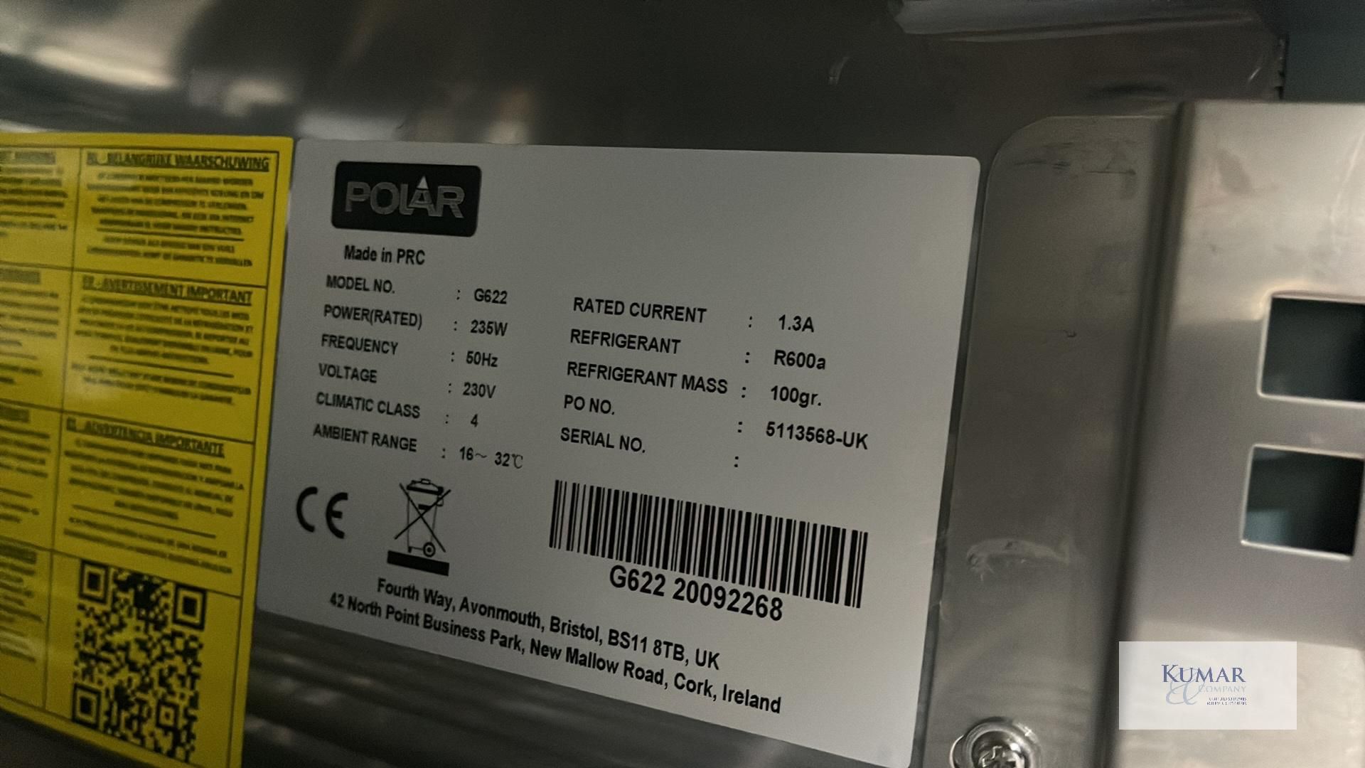 Polar G622 3 Door Counter Prep Refrigerator, Serial No. 92268, New Cost Â£779 + VAT - Image 5 of 6