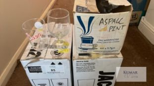 Pint glasses 24 (2 boxes) Camden Town beer 6 (1 box) Aspel Suffolk Cider