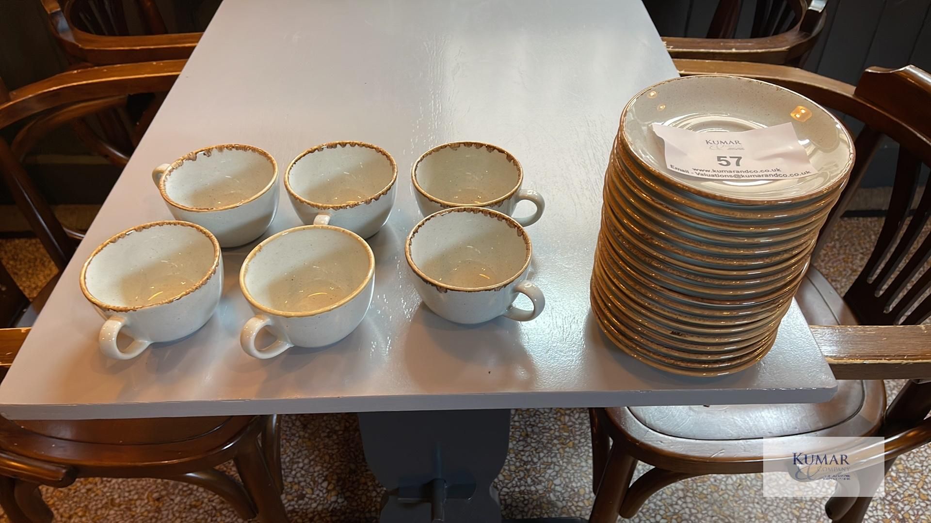 Approximately 18: Seasons by Porcelite Wheat 16cm Saucers and 6: Bowl Shape Cups