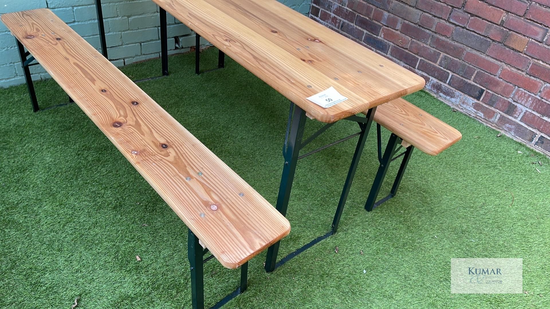 Wooden Top Metal Framed Outdoor Table with 2: Matching Benches - Dimensions Table L - 1780mm x W - - Image 3 of 5