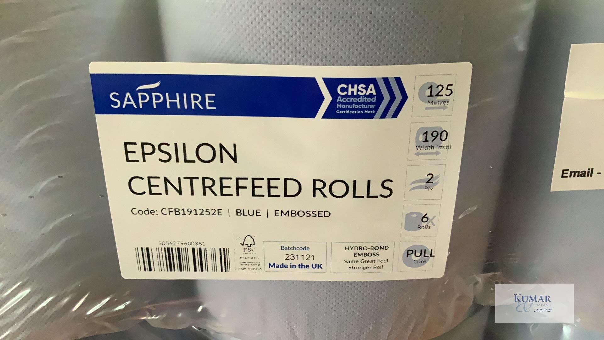 Circa 25 Outers of 6 Rolls - Sapphire Epsilon Blue Embossed Centre Feed Rolls, Code CFB191252E, - Image 5 of 5