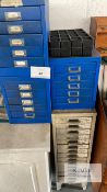 Various tooling drawers 3 x blue 280mm wide x 350mm high and 400mm deep with 5 draws in each And 1 x