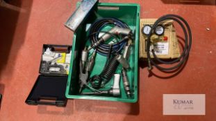 Various air tools, grease gun,, staple gun and bottle valve - Please Note Does Not Include Plastic