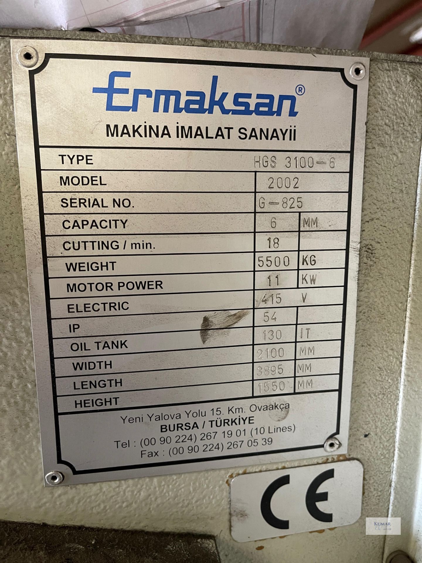 Ermaksan GuillotineHGS 3100X6, Capacity 6mm with Manual Back GaugeSerial No. G-825415V (2002) - Image 16 of 18