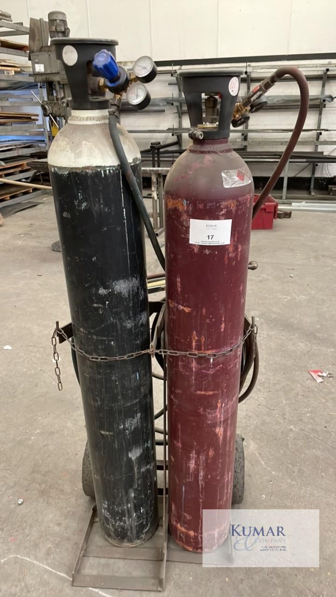 Oxyacetylene Cutting Torch and Gauges Mounted on Trolley - Does Not Include Gas Bottles As Shown