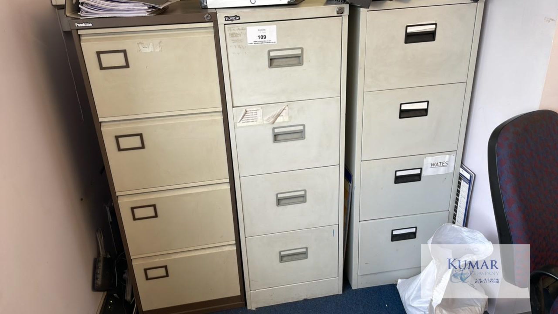 Filling cabinets x 3 Standard sized Does not include items and files Located upstairs office