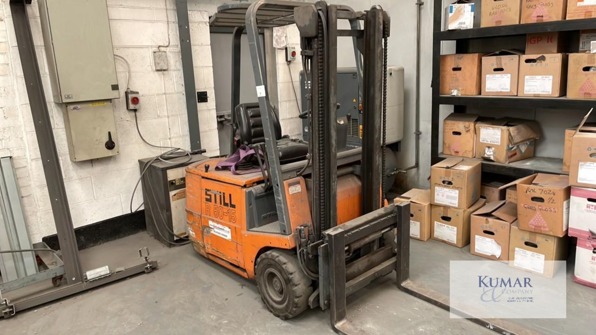 Still R50-15, Electric forklift with Wall Mounted Charger, Serial No. 50444225, S.W.L 1500Kg,