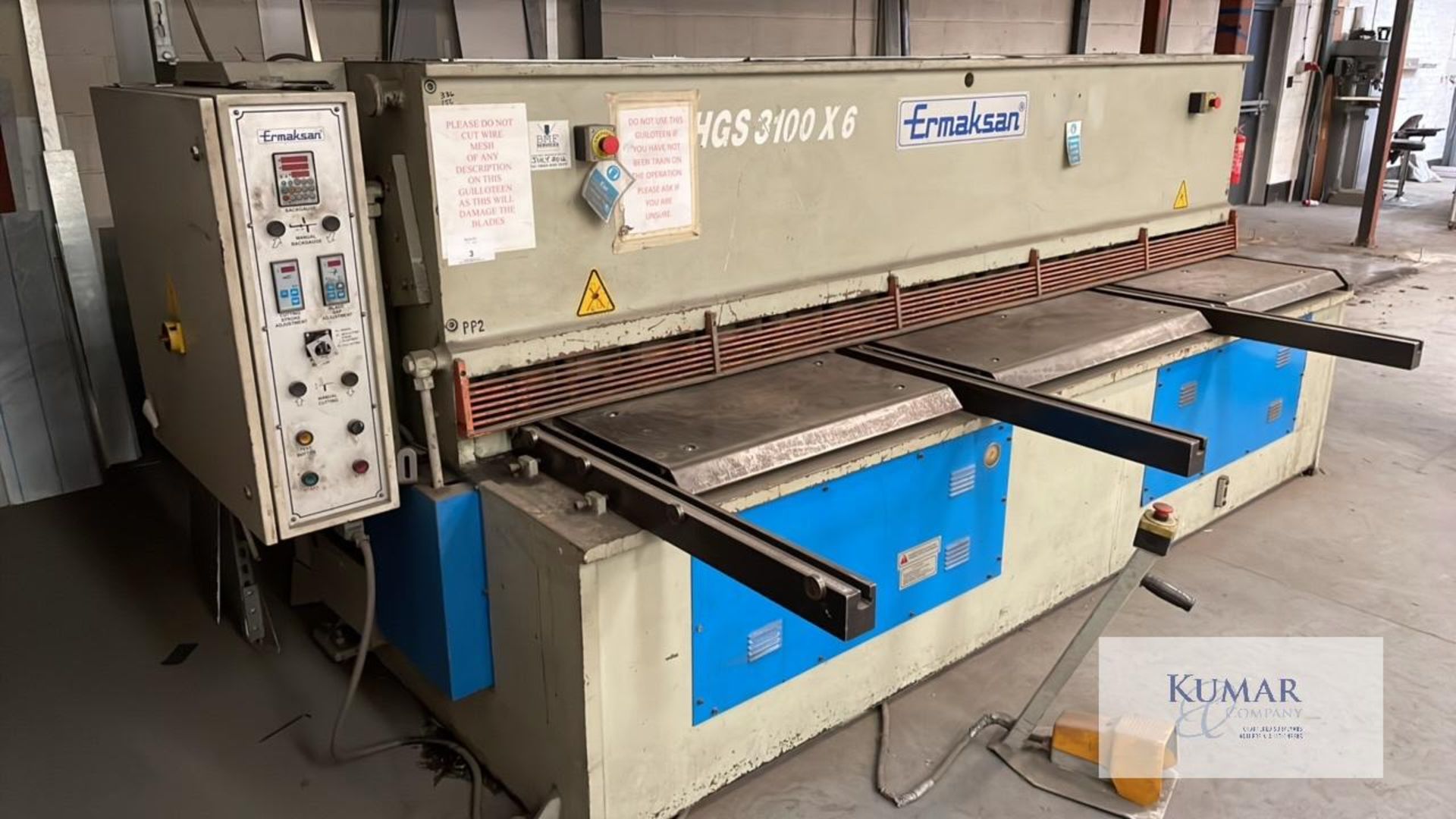 Ermaksan GuillotineHGS 3100X6, Capacity 6mm with Manual Back GaugeSerial No. G-825415V (2002) - Image 3 of 18