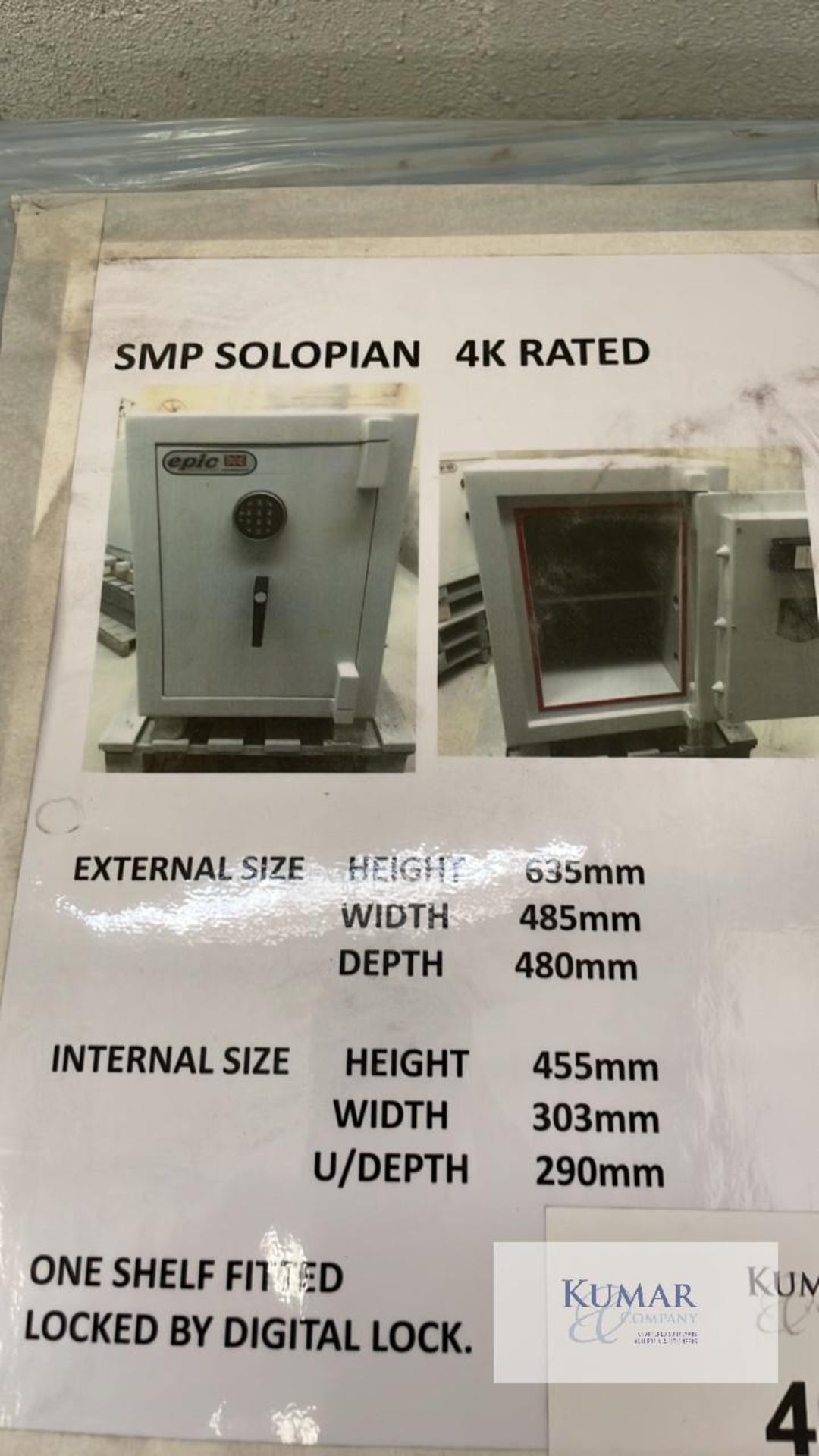 SMP Solopian 4 K Rated Safe 485mm wide x 635mm tall x 480mm deep with Digilock - Refurbished - As - Image 4 of 4