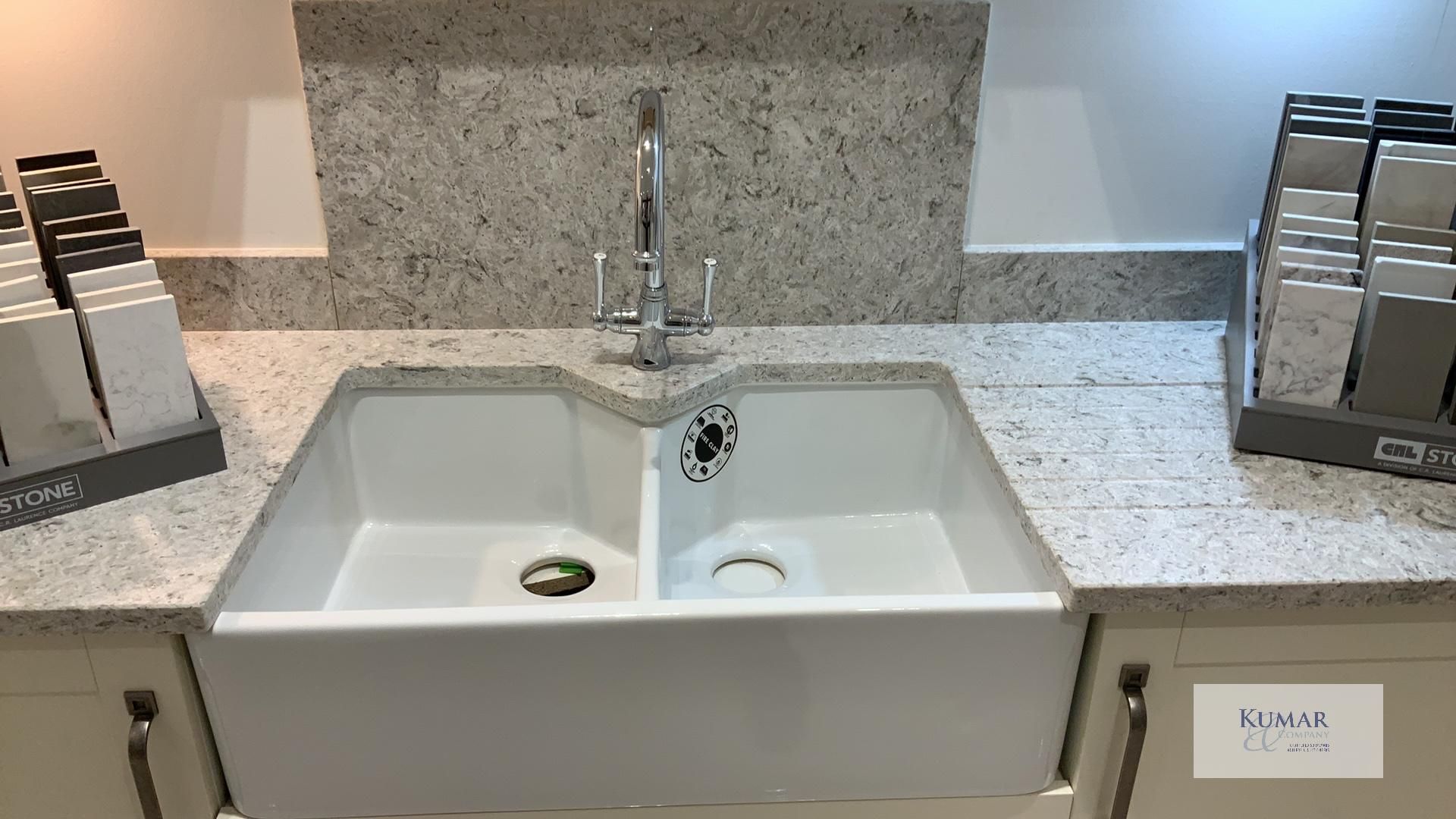 Cream Display Kitchen with Quartz Worktop, Twin Bowl Belfast Sink with Stainless Steel Mixer Tap - - Image 2 of 11