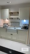 Cream Display Kitchen with Quartz Worktop, Twin Bowl Belfast Sink with Stainless Steel Mixer Tap -