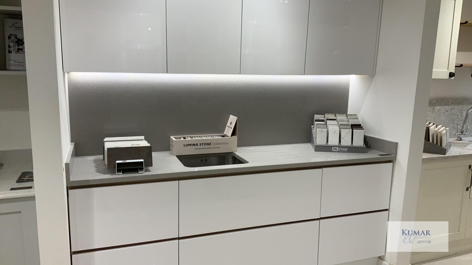 Gloss Finish Display Kitchen with Quartz Worktop, Stainless Steel Sink - Approximate Size 2.22m x - Image 3 of 9